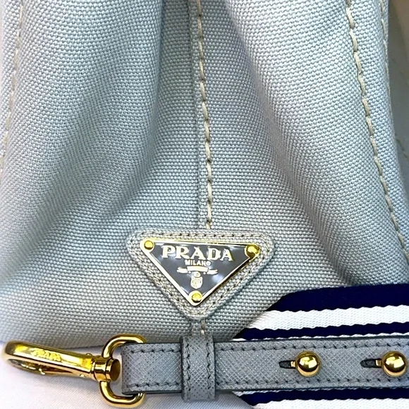 Prada Canapa RARE Slate Gray/Blue Small Tote Original Strap w/ COA - Picture 6 of 15